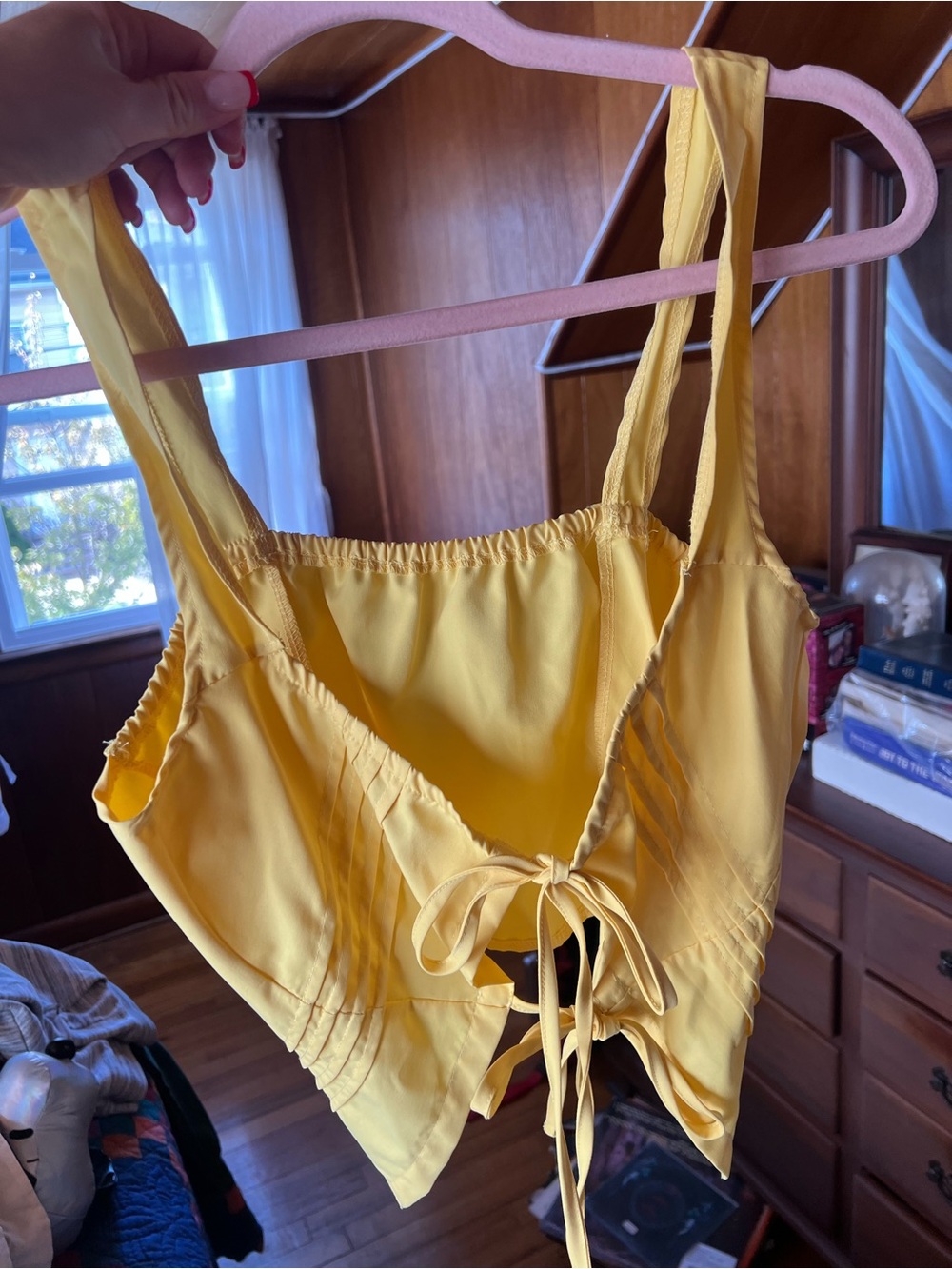 SHEIN Yellow Tie-Back Cropped Camisole